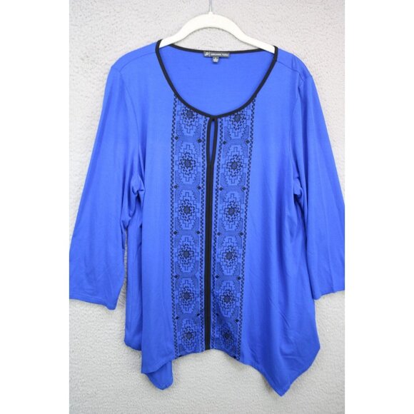 Adrianna Papell 3/4 Sleeve Embroidered Keyhole Tunic-Size Large-Asymmetrical - Picture 1 of 10